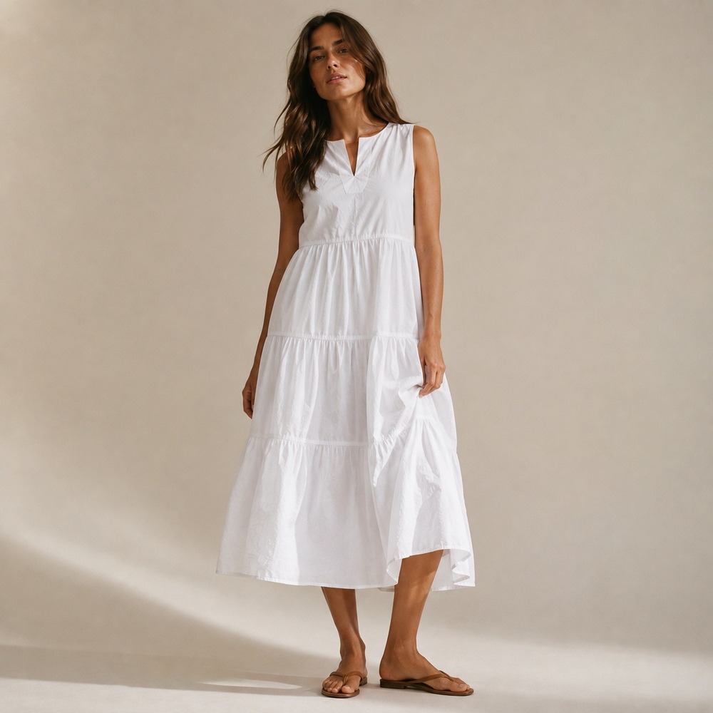 Banana Republic Organic Cotton Swing Midi Dress White Sz 2 NWT